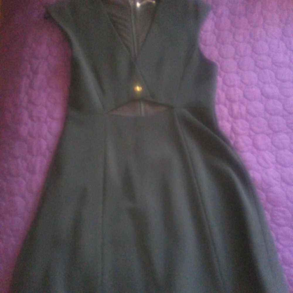 Halston Heritage Cut-out Bonded Crepe Dress in Black Sz 12 NWT - Picture 3 of 15